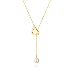 Naszyjnik złoty z diamentem i perłą