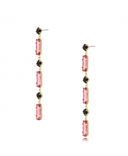 Kolczyki wiszące długie z różowymi i czarnymi kryształkami