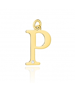 Zawieszka złota literka P z diamentem duża