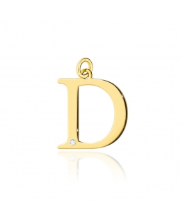Zawieszka złota literka D z diamentem duża