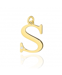 Zawieszka złota literka S z diamentem mała
