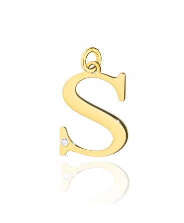 Zawieszka złota literka S z diamentem duża