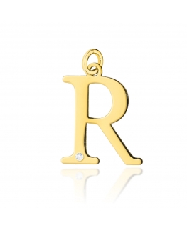 Zawieszka złota literka R z diamentem mała