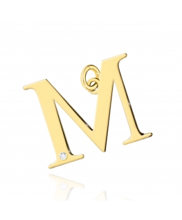 Zawieszka złota literka M z diamentem mała