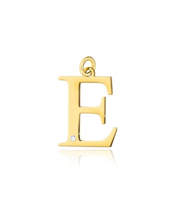 Zawieszka złota literka E z diamentem mała