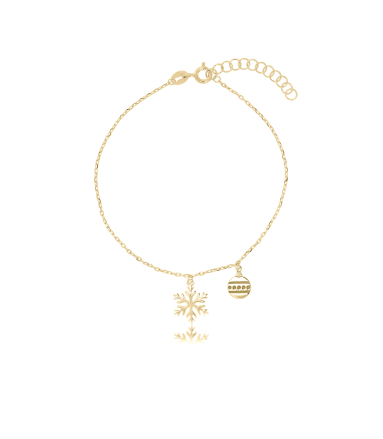 Bransoletka srebrna pozłacana z płatkiem śniegu i bombką