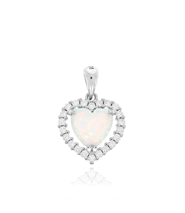 Zawieszka srebrna serce z opalem i cyrkoniami