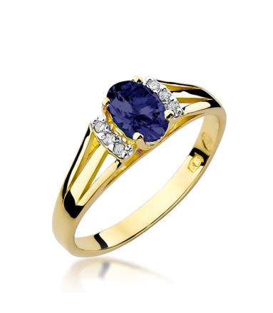 Pierścionek złoty z szafirem i diamentami